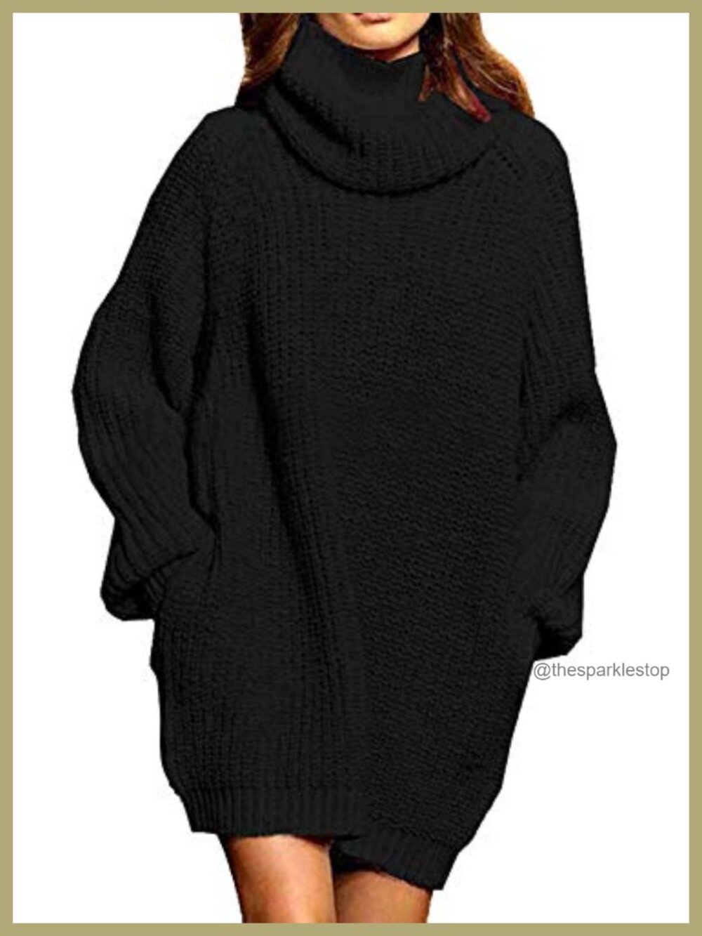 Oversized Turtleneck Sweater Dress Mini Pullover with Pockets